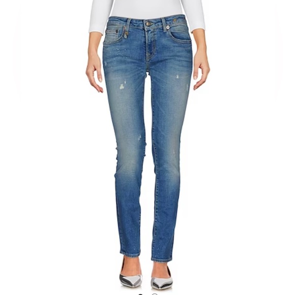 R13 Italy Classic Straight Distressed Jeans Denim Size 25